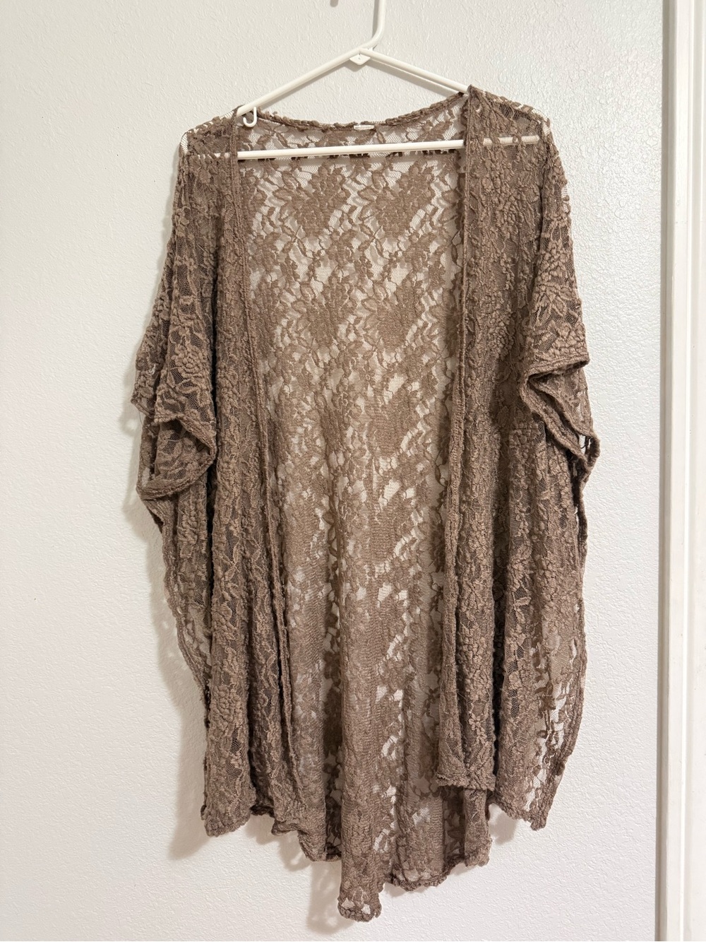 Lace Open-Front Women’s Cardigan Sweater in Taupe